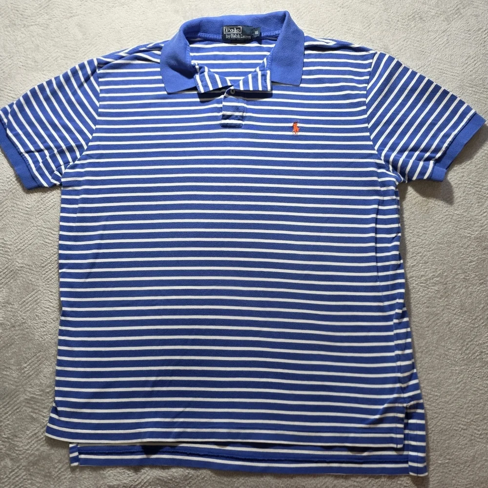 Polo by Ralph Lauren Blue White Striped Polo Shirt Men’s XL Red Pony Logo